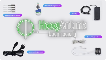 LED neon logo HoogAntink Boomrooierij inclusief montage- en aansluitaccessoires